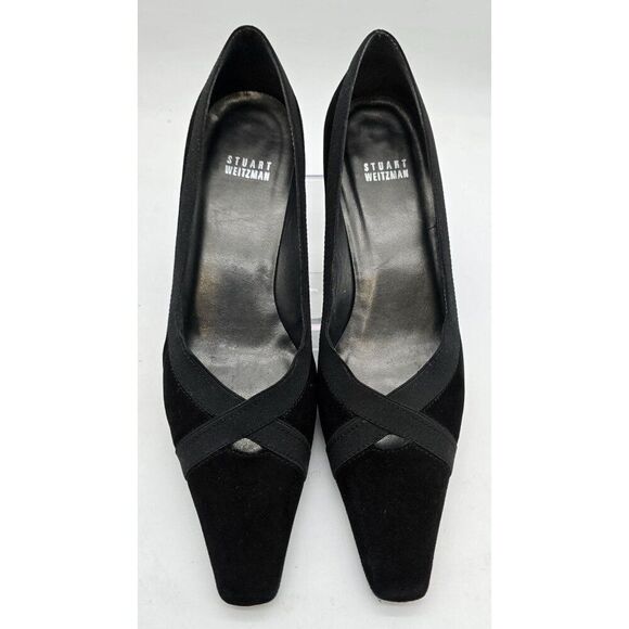 Stuart Weitzman Black Suede & Fabric Heels With Square Toe & 3-Inch Heel - Picture 1 of 13